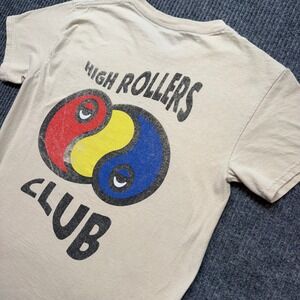 A-Lab Mens Small Tan High Rollers Club Yin Yang Graphic Skate T Shirt